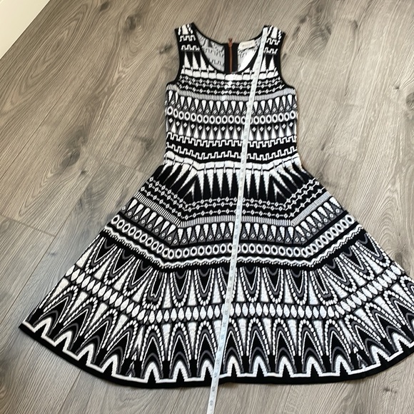 Milly Geometric Print Stretchy Knit Sleeveless  Dress with rose gold  Zipper. - Picture 9 of 10